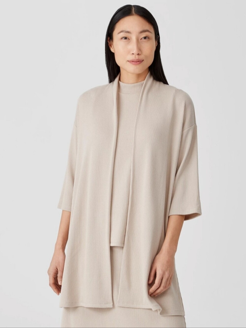 Eileen Fisher Ribbed Organic Cotton Blend Jacket In Chalk Light Tan Sz 2X $228